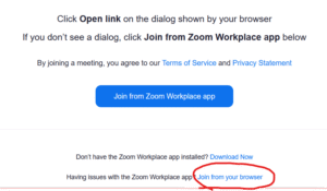 Screenshot wie man über Zoom mit dem Browser teilnimmt