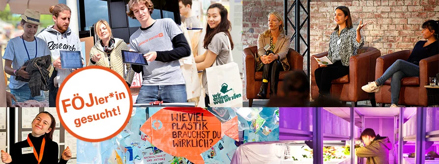 Junge Plattform der Nachhaltigkeitsstrategie BW - eine Bildcollage zeigt verschiedene Aspekte der Arbeit der Jungen Plattform