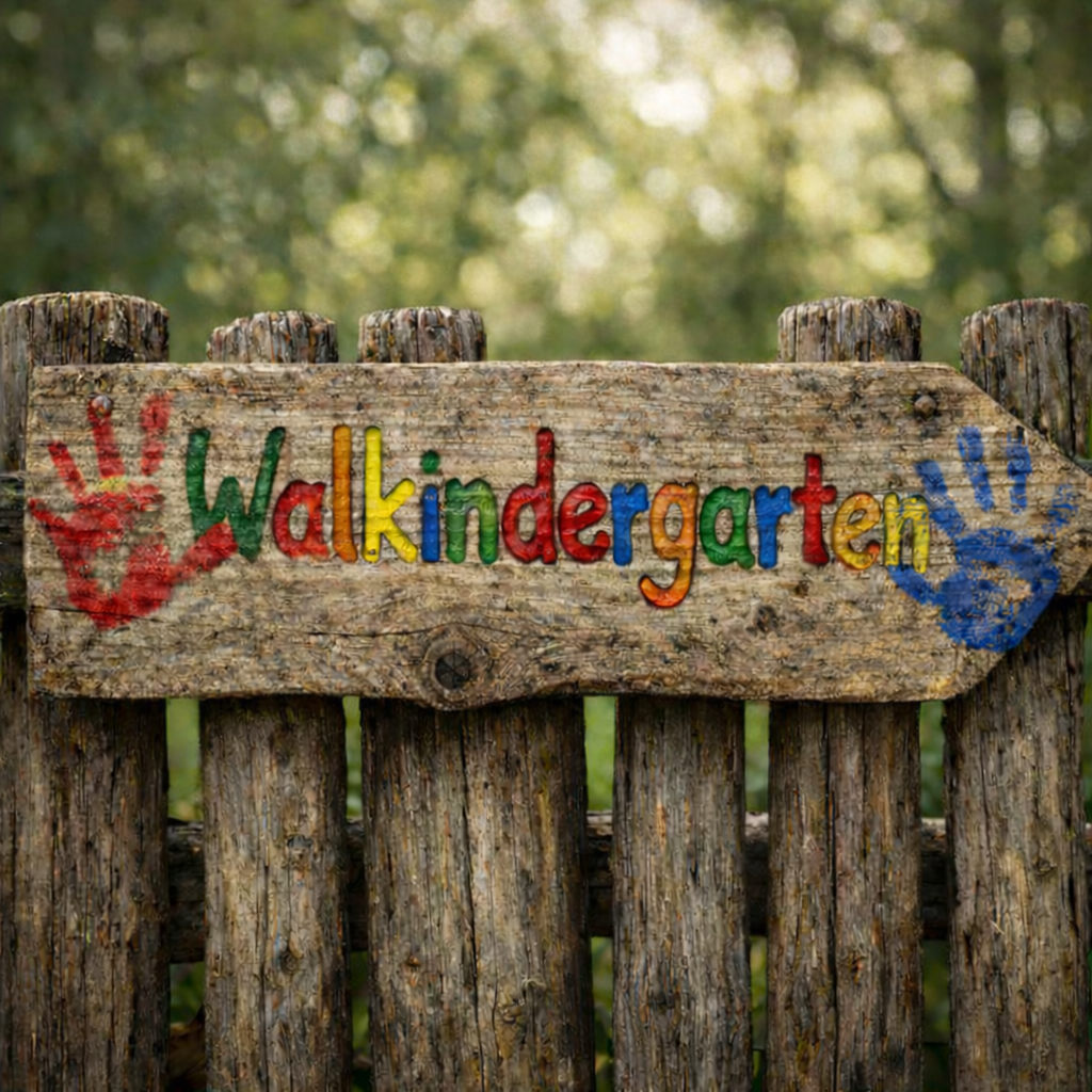Wegweiserschild mit der Aufschrift Waldkindergarten